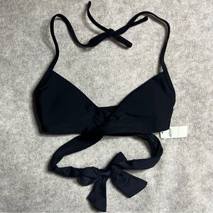 Aerie Halter Triangle Bikini‎ Scoop Top Padded Waist Strap Tie Black XXS NWT